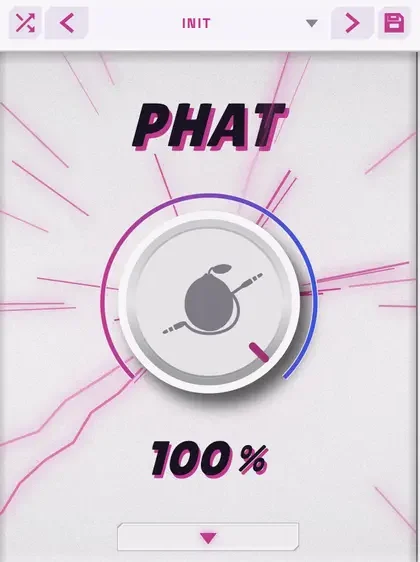 The shipping plugin on its Prism theme, lightning firing out from the PHAT knob at 100%